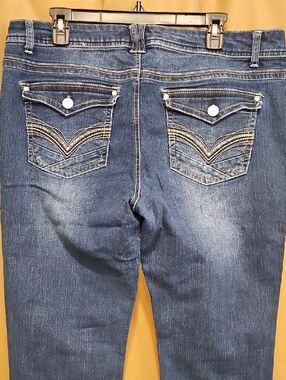 Angels Women's Medium Blue Bootcut Jeans with Decorative Back Pockets